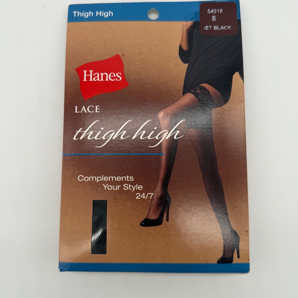 Hanes Lace Thigh High Stockings Sheer Jet Black Size Small 54018